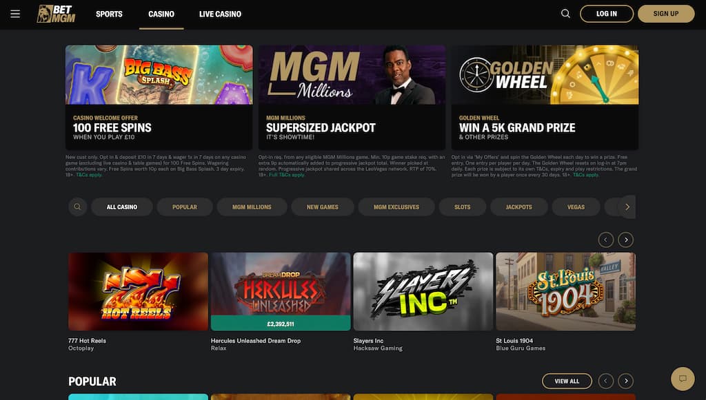 BetMGM casino front page